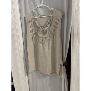 Marina Gigli Tan Linen Made In Italy Pleated Front Tunic Top Sz L